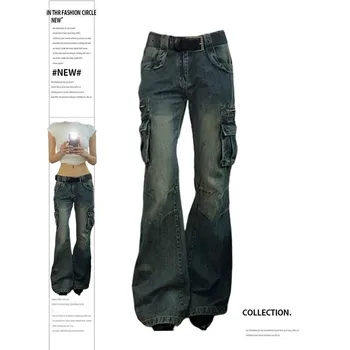 Jean Cargo Baggy bleu pour femmes, Harajuku Y2k des années 90, pantalon en Denim taille haute, surdimensionné des années 2000, vêtements Vintage 1