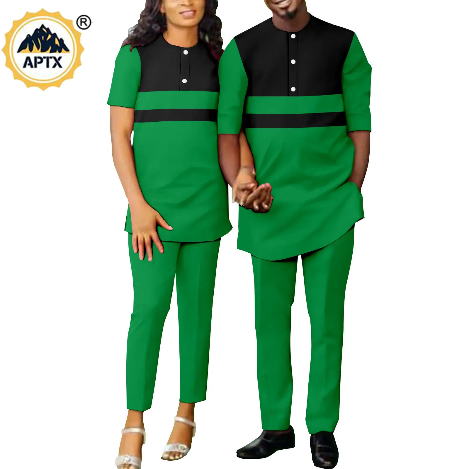 Dashiki African Clothes for Couples Nigeria Kaftan Casual Women Top Shirts and Pants Sets Match Men Outfits Lover Clothes Y22C32