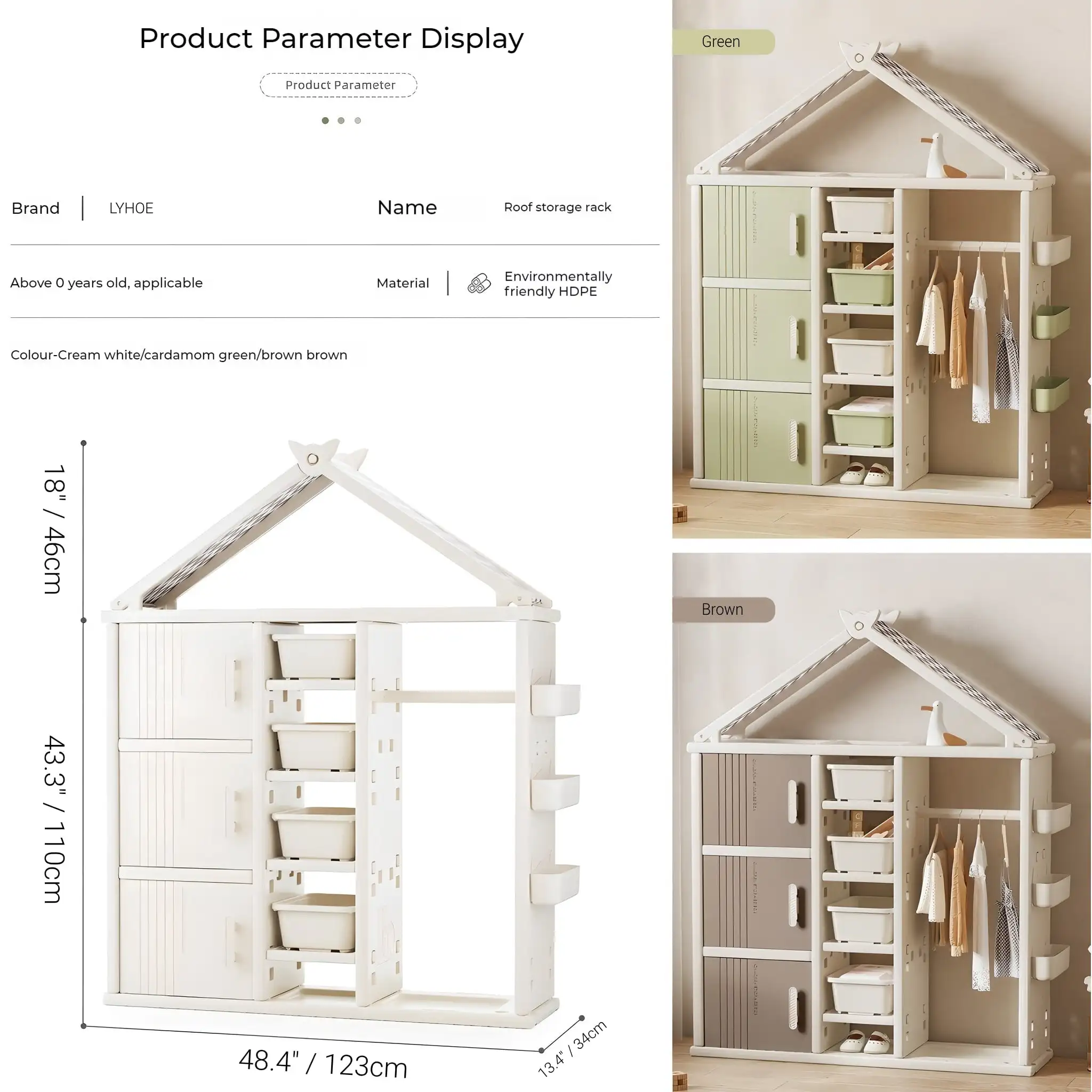 Kids Armoire for Dress-Up Costume Storage, Open Hanging Wardrobe, Baby Clothes Organizer Cabinet, Play Pretend Dresser Closet