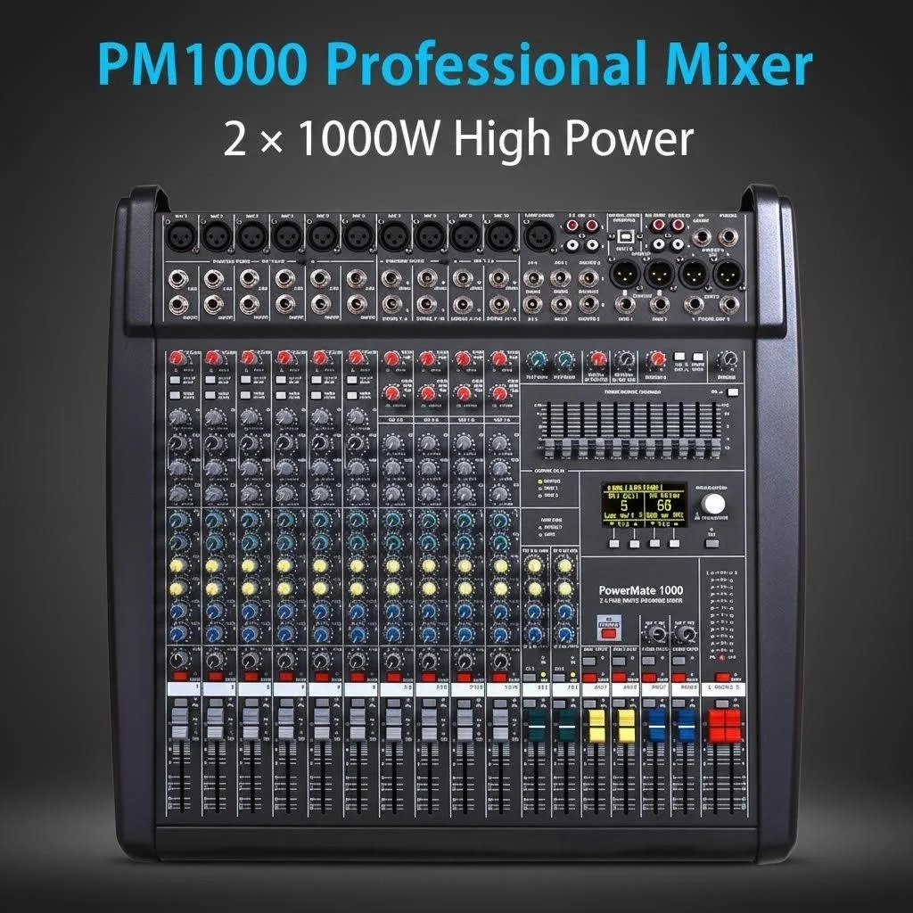 PM1000 프로페셔널 오디오 믹서(커버 포함) 사운드 콘솔, 컴팩트 믹싱 시스템, 퍼포먼스 스테이지용 이펙트 프로세서