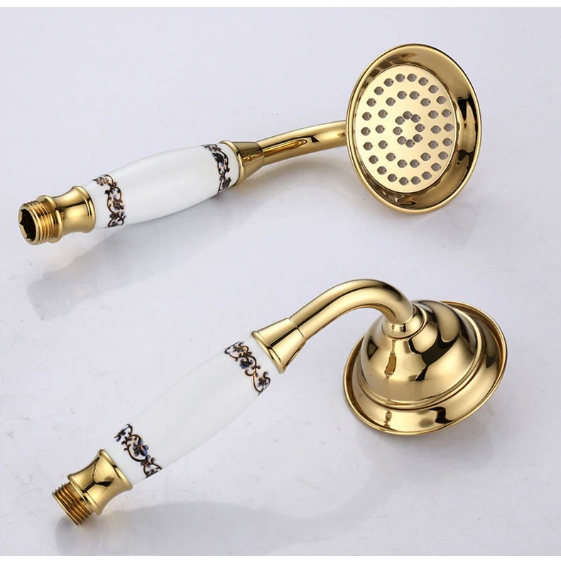 Vintage Round Brass and Porcelain Single Handheld Shower Head Spray