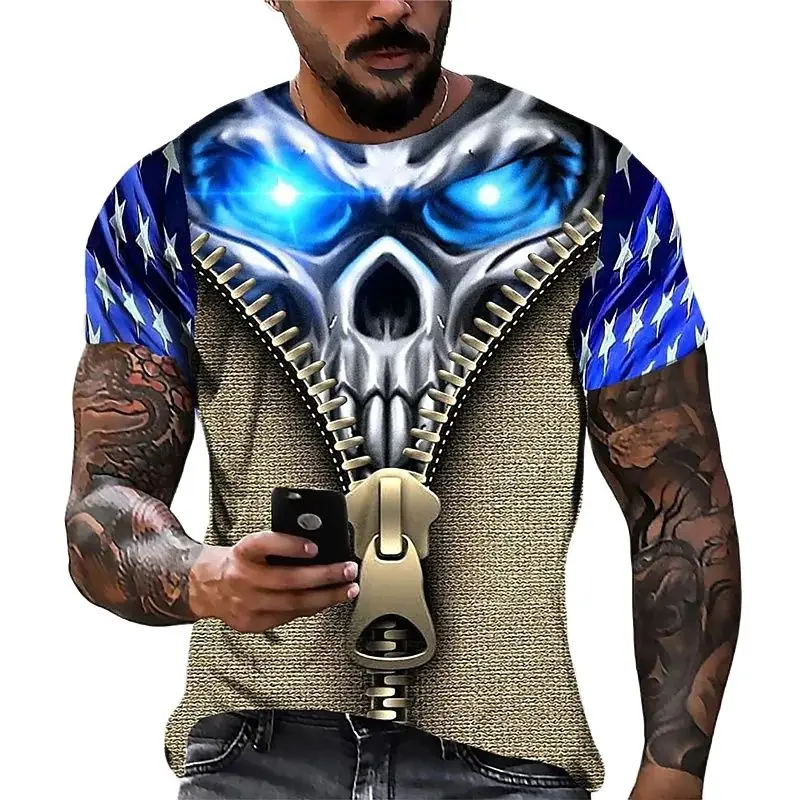 3D Printed T Shirts Men's Skull Graphic Oversized Short Sleeve Punk Tops
