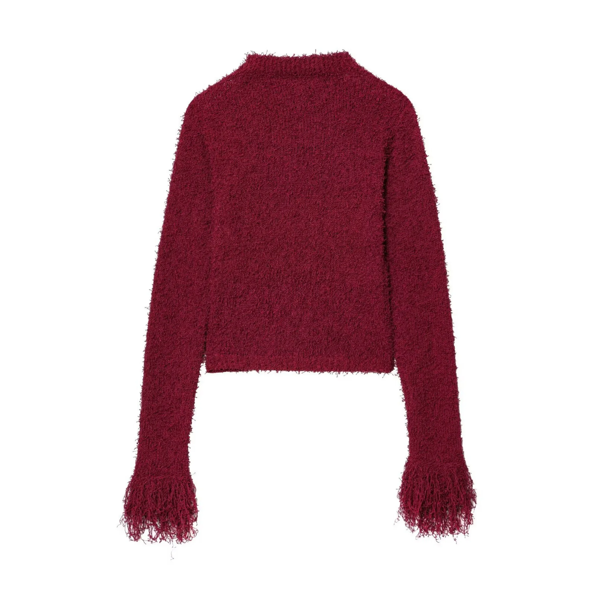 Women'S Short Knitted Cardigan Jacket Solid Color O-Neck Hanging Button Long Sleeve Knitted Slim Fit Cardigan Cuffs With Tassels