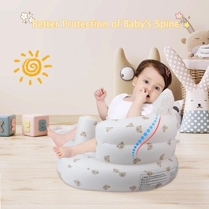Inflatable Baby Sofa for Babies 3 Months & Up,Children Inflatable Sofa,Baby Seats for Infants, Blow Up with Built in Air Pump 6
