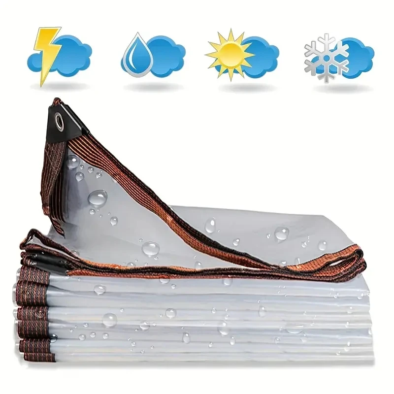 Helder Dekzeil Verdikte,Waterdicht Transparant Zeil Weerbestendig,Pvc Plastic Dekzeil Met Oogjes,Kas Tuin Kamperen Boot Veranda Zwembad Doorzichtig Zeildoek,Regengordijn,Transparent-1.4×5.5m/4.6×18ft