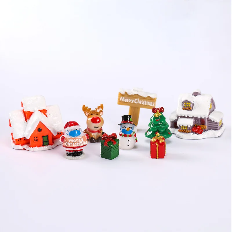 Christmas Santa Claus Micro Landscape Aquarium Decorations 9PCS Snow Fish Tank Garden Potted Plant Decoration Scene Gift