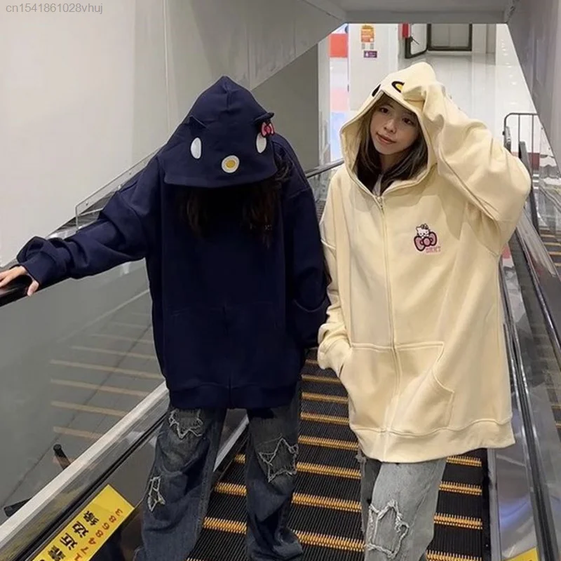 산리오 헬로 키티 코튼 귀여운 지퍼 가디건, Yk2 후디, 트렌디 Y 2k, 일본 스타일리시 힙합 맨투맨 코트, 여성 이모 탑