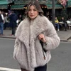 2024 Winter New Fashion Gradient Fluffy Fur Coat Women High Street Luxury Big Fur Collar Faux Fox Fur Jacket Female Overcoats 1