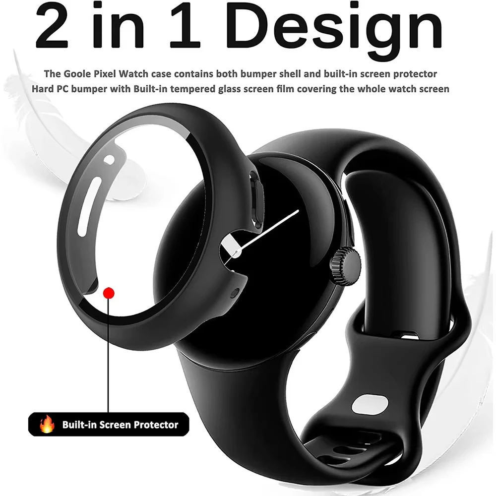 Premium Tempered Glass Screen Protector & Hard Shell Bumper Case for Google Pixel Watch - Ultimate Protection & Style