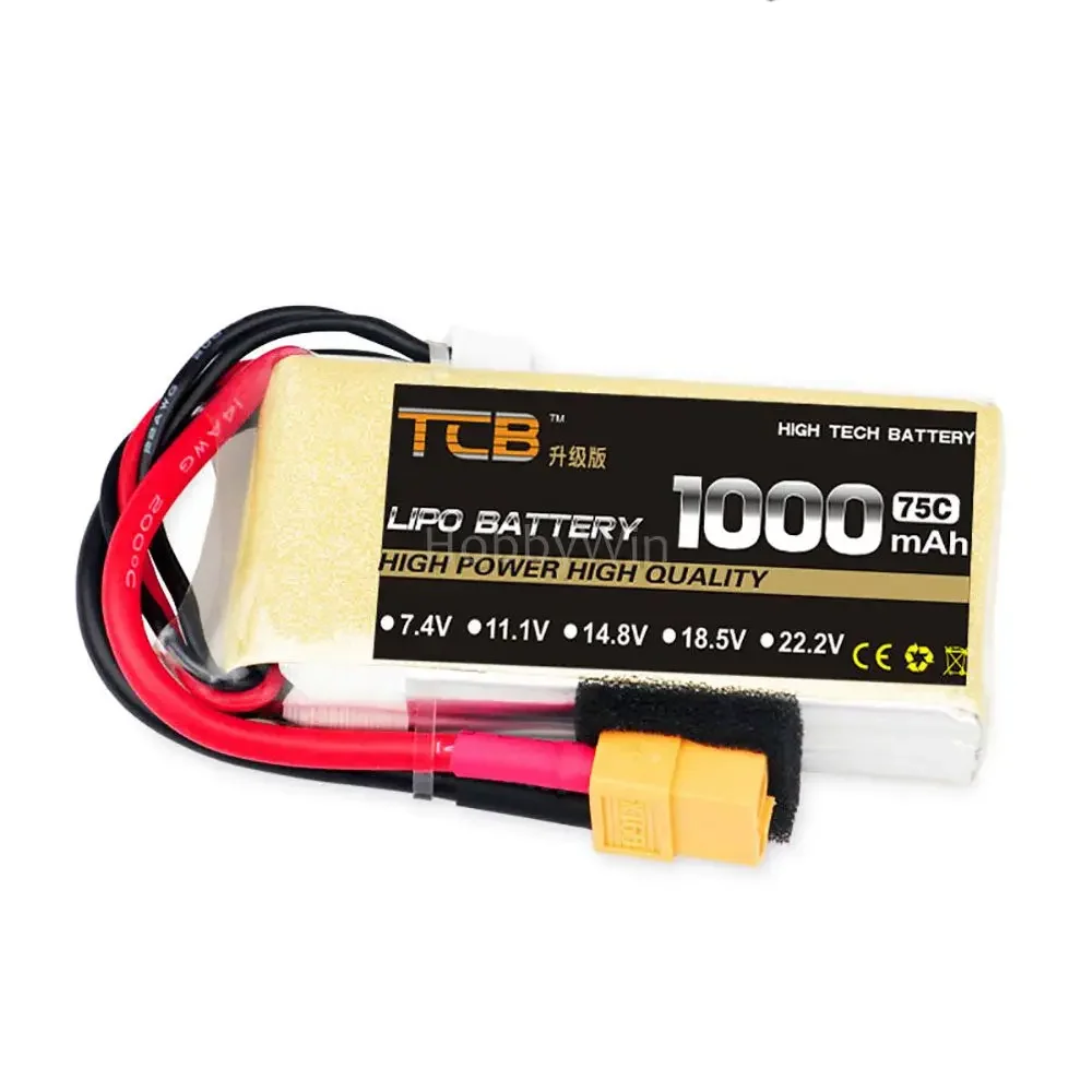 

2S7.4V 3S11.1V 4S14.8V 5S18.5V 6S22.2V 1000mAh 75C LiPo Battery XT60 Plug for Aerobatic RC Airplane Quadcopter Drone