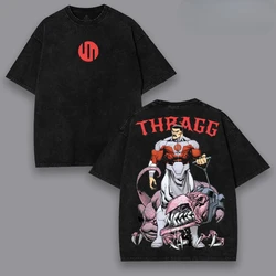 Invincible Gothic Anime Print Y2K Washed Cotton T - Shirt - Men's Summer Short Sleeve Fashion Tee - XXL (Beige)
