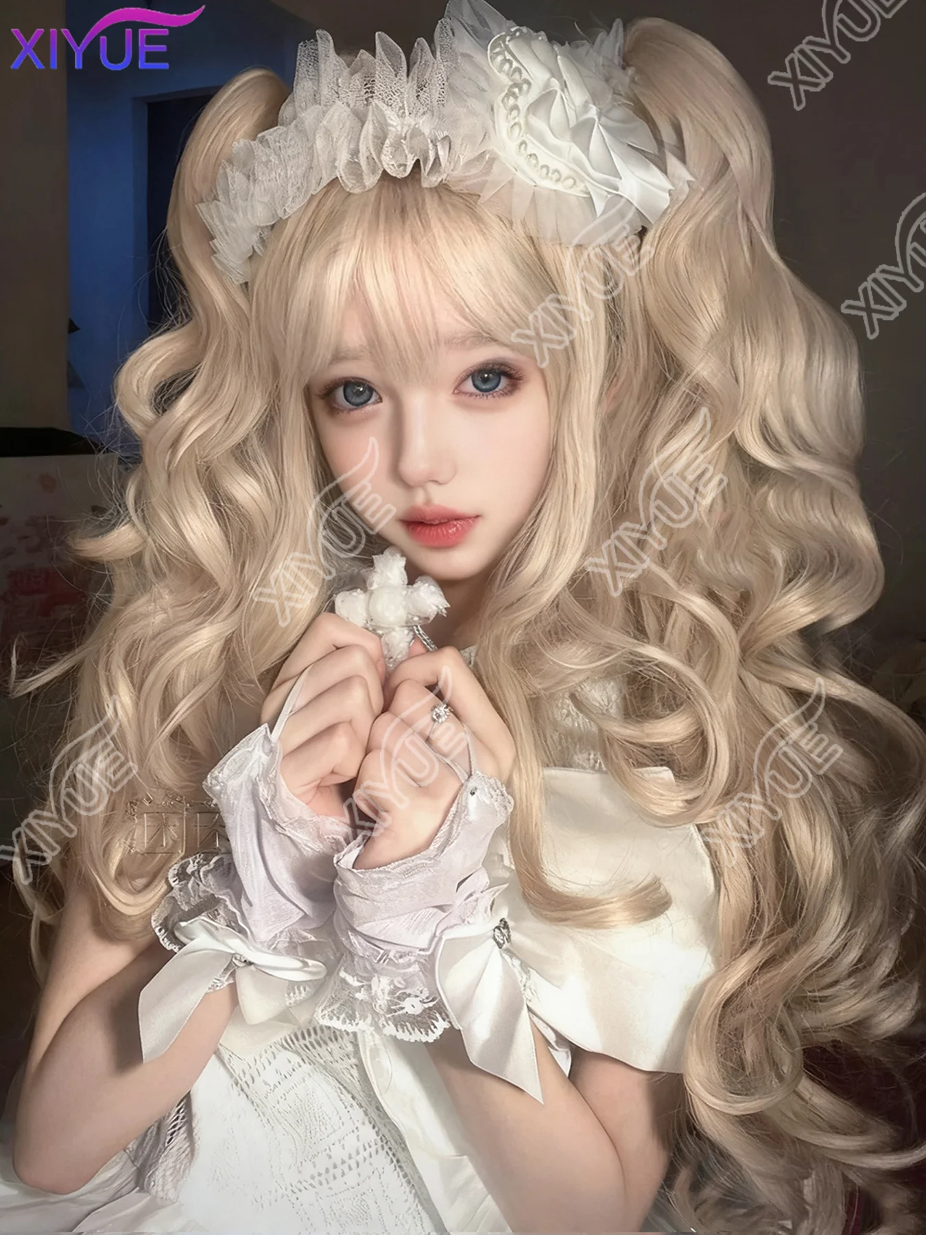 XIYUE Synthetic long curly hair For Women  Long Ombre Blonde Hightlight Cosplay Wig Lolita Wigs Heat Resistant Natural Hair