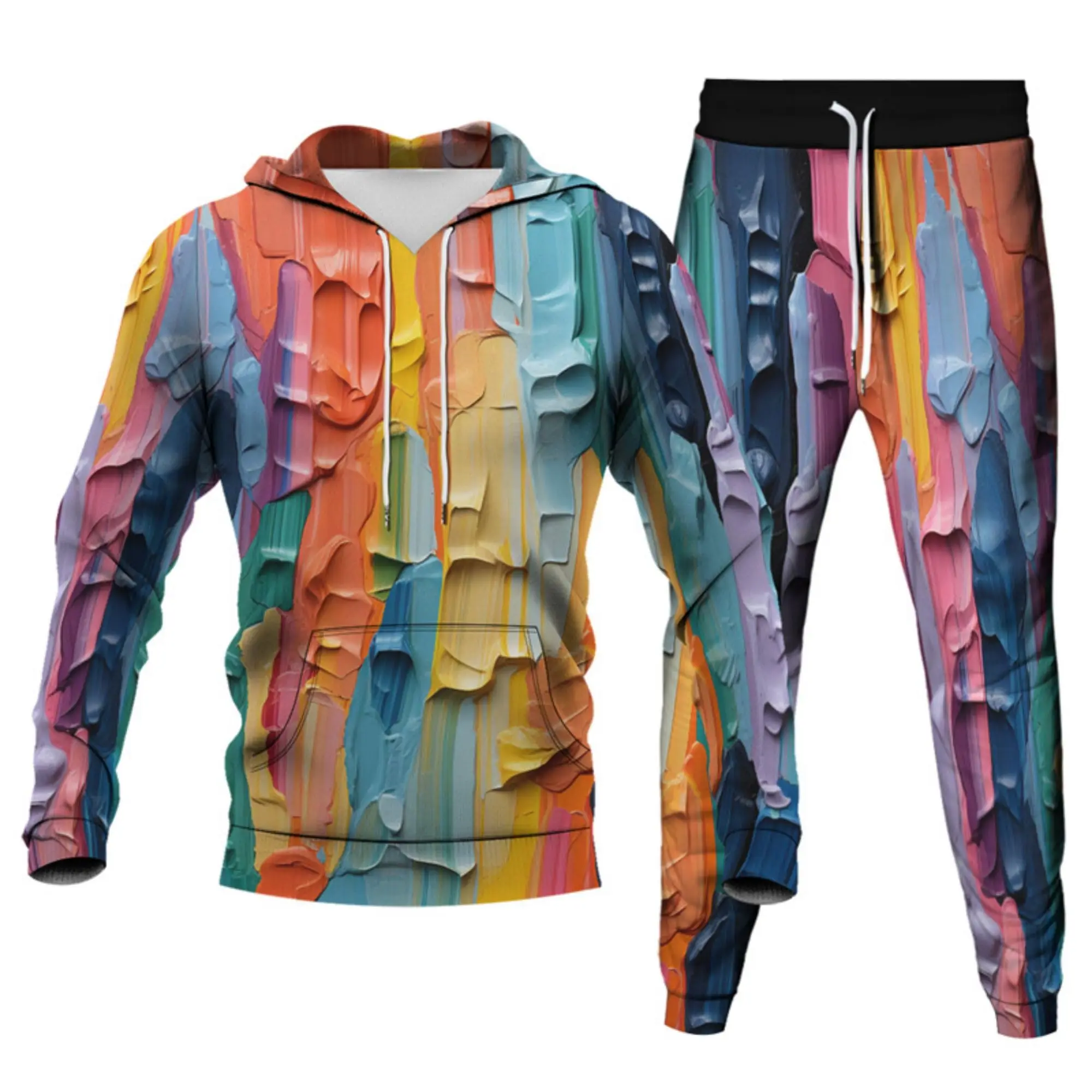 Colorful Ink 3D Printed Hoodie Pant Sets Men's Casual Sweatshirts