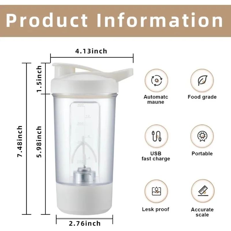 Electric Self Stirring Mug,Protein Powder Milkshake Shaker Bottle,USB Charging Shaker Cup with Scale 15 Oz Water Cup,BPA Free