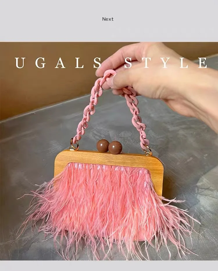 

Luxury Soft Ostrich Hair Square Bag Women's Handbag Acrylic Chain Evening Bag Wedding Party Clutch Purse Shoulder Crossbody Bag