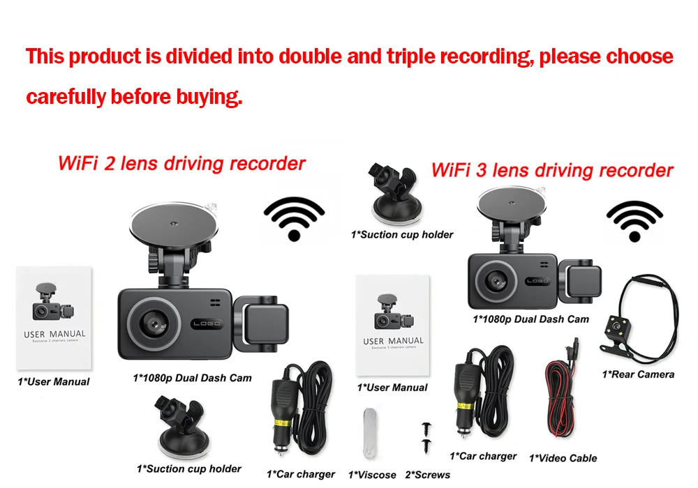 Description Picture 2 of item3 Channel WiFi Car DVR HD 1080P 3-Lens Vehicle Dash Cam Three Way Camera DVRs Recorder Video Registrator Dashcam Camcorder
