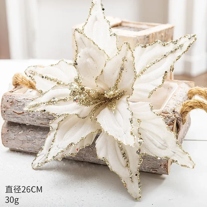 thumbnail image 1 of 26CM Christmas Flower Red Gold Glitter Fleece Simulation Fake Flower Christmas Tree Pendants Decor Decorative Flower Noel, 1 of 5