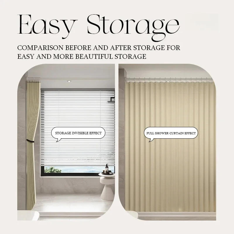 ستارة دش قابلة للطي للحمام الأكثر مبيعًا عبر الحدود، بدون ثقب، ستارة تقسيم غير مرئية مقاومة للماء، درع الحمام