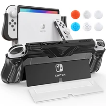 

HEYSTOP Switch OLED Case Dockable Compatible with Nintendo Switch OLED Model 2021, with Game Card Slots and 6 Pcs Thumb Grips