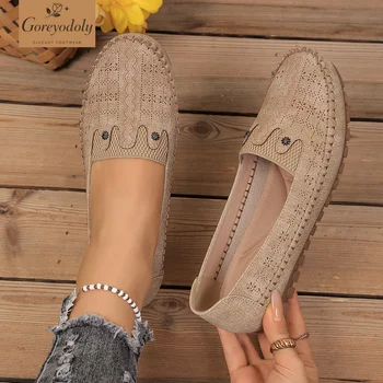 goreyodoly women loafers hollow floral design patchwork slip on flats breathable lightweight casual walking shoes soft non slip 1