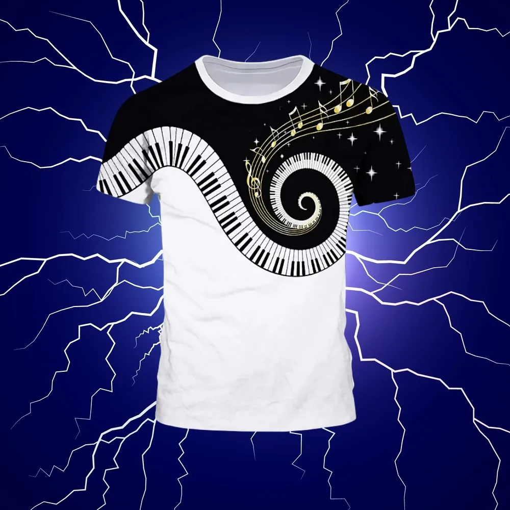 

Men's Summer Picture Piano Score Music Symbol 3d Printed T-Shirt Creative Fashion O Collar Loose Casual Plus Size Short Sleeve