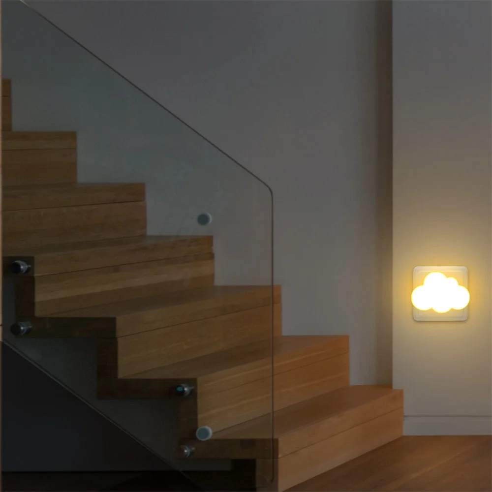EU Plug 220V LED Cloud Night Light Dusk To Dawn Smart Sensor 0.5W for Hallway Bedroom Stairs Kids Room Energy Saving Cute Lamp