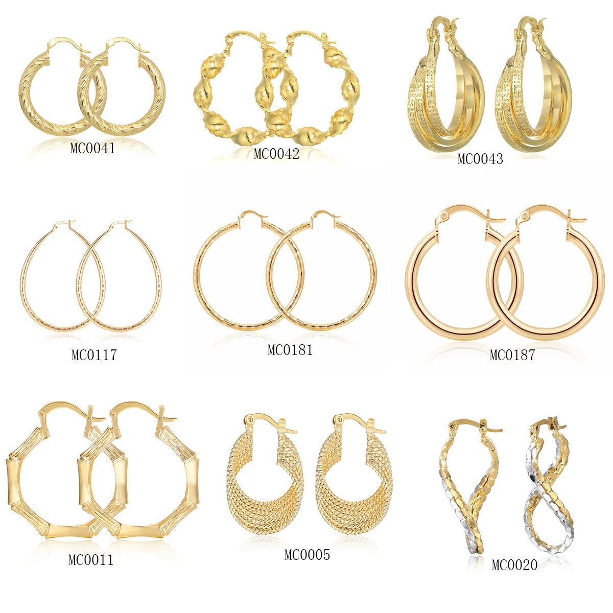 9 Pairs 18K Gold Plated Copper Hoop Round Circle Earrings Simple Circular Women Fashion Jewelry Accessories Wedding Party Gift
