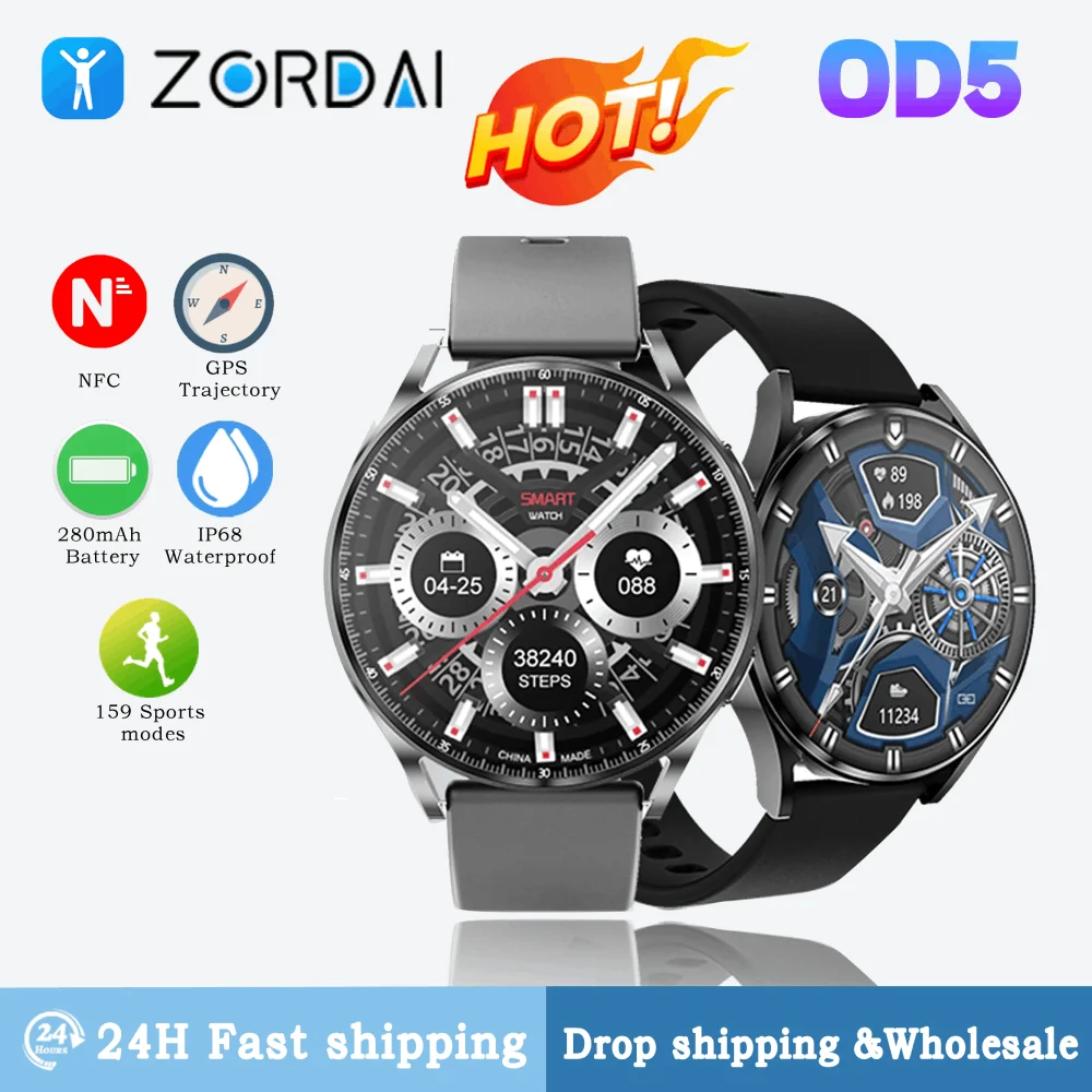 

Zordai OD5 Smart Watch 2024 For Galaxy Watch 6 AMOLED Screen NFC IP68 Waterproof Bluetooth Call Sport Fitness Smartwatch for Men