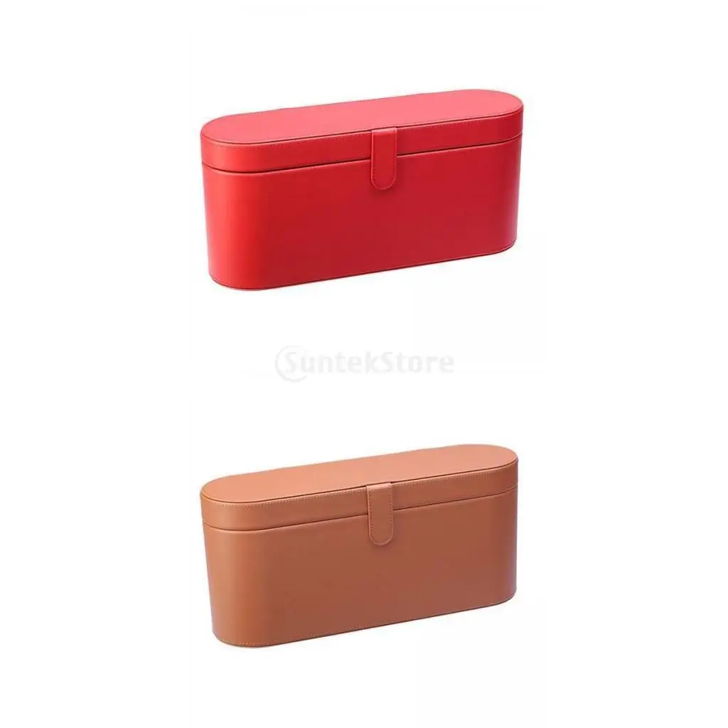 

2x PU Leather Travel Case Hair Dryer Storage Box Bags Carrier Red Brown