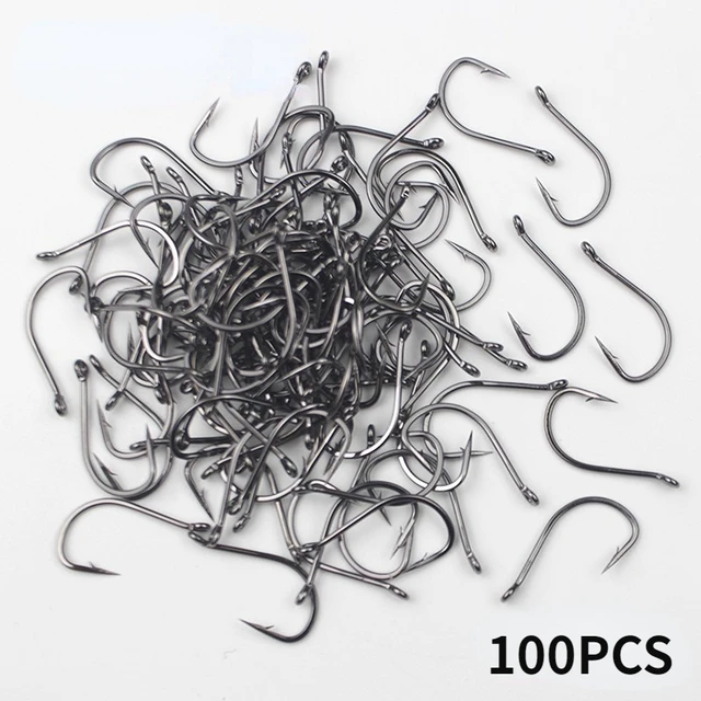 100pcs Fishing Hooks Eyed Circle Jighead Hook 3#-12# Barbed