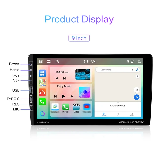 Hikity 9" Android Car Stereo - 4+64GB, Wireless CarPlay/Android Auto, DSP, Backup Cam Ready