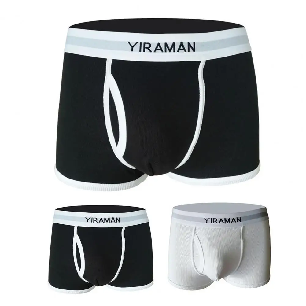 

Mid-rise Elastic Waistline Men Panties Ribbed Sweat Absorbing Letter Print Patchwork Color U Convex Shorts Briefs Daily Wear