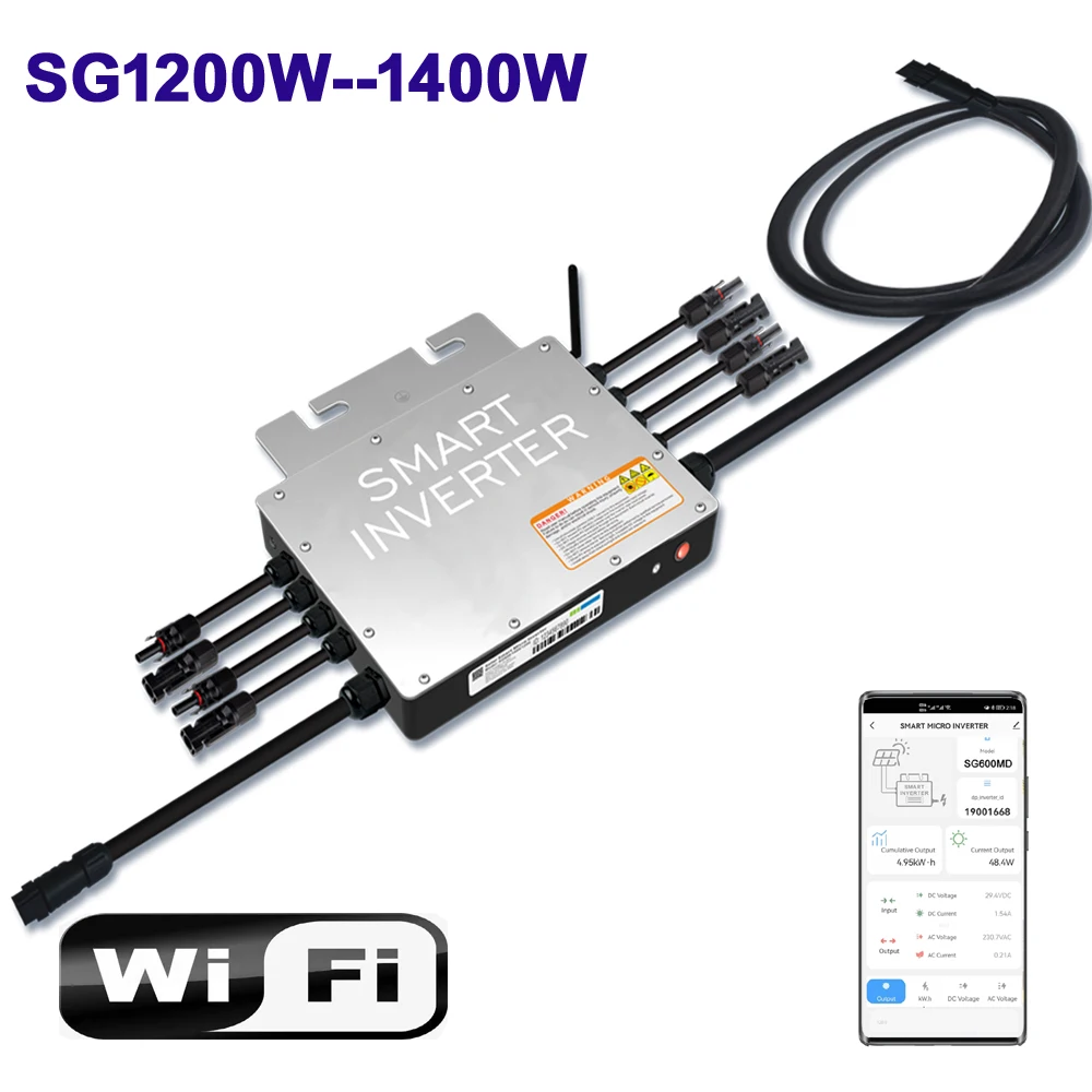 1200W 1400W Solar Grid Tie Inverter 20-60V Dc Input Pv Power Smart Micro-Inverter Wifi Funzione Di Protezione Del Monitoraggio