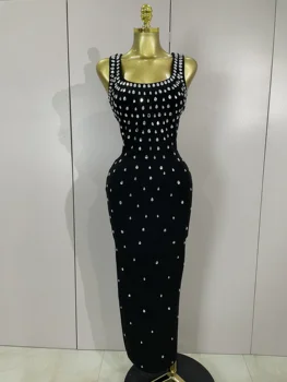 Elegant Birthday Gowns Luxury Diamonds Sleeveless Bodycon Bandage Long Dress High Street Celebrate Evening Prom Club Party Dress 1