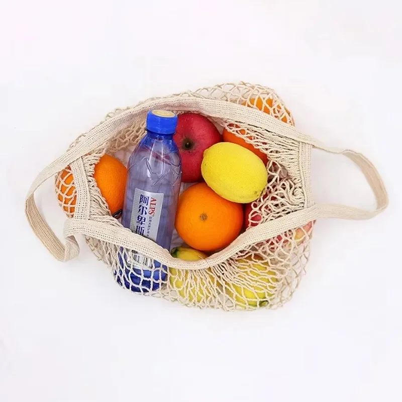 Short Handle Net Tote Portable Reusable Grocery Bags Fruit Vegetable Bag Washable Cotton Mesh String Organic Organizer Handbag