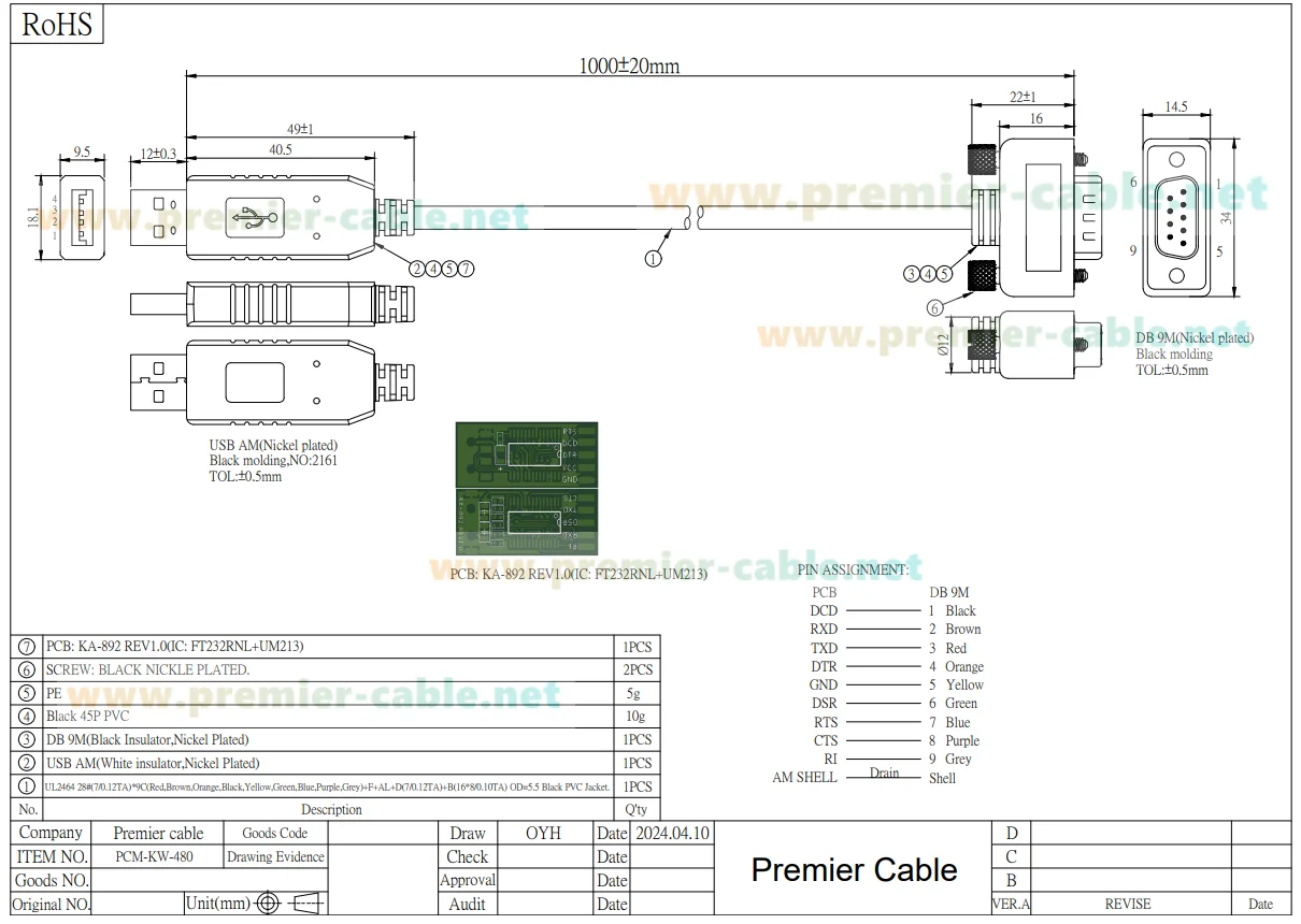 Low Profile USB 2.0 auf RS232 DB9 männliches serielles Konverterkabel mit FT232RNL-Chip, ultradünnes USB-auf-D-Sub-9-Pin-COM-Port-Kabel – Detail 8