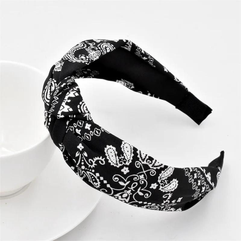 Elegant Bow Knot Headband for Women - Cashew Print Cloth Head Hoop for Everyday Wear
