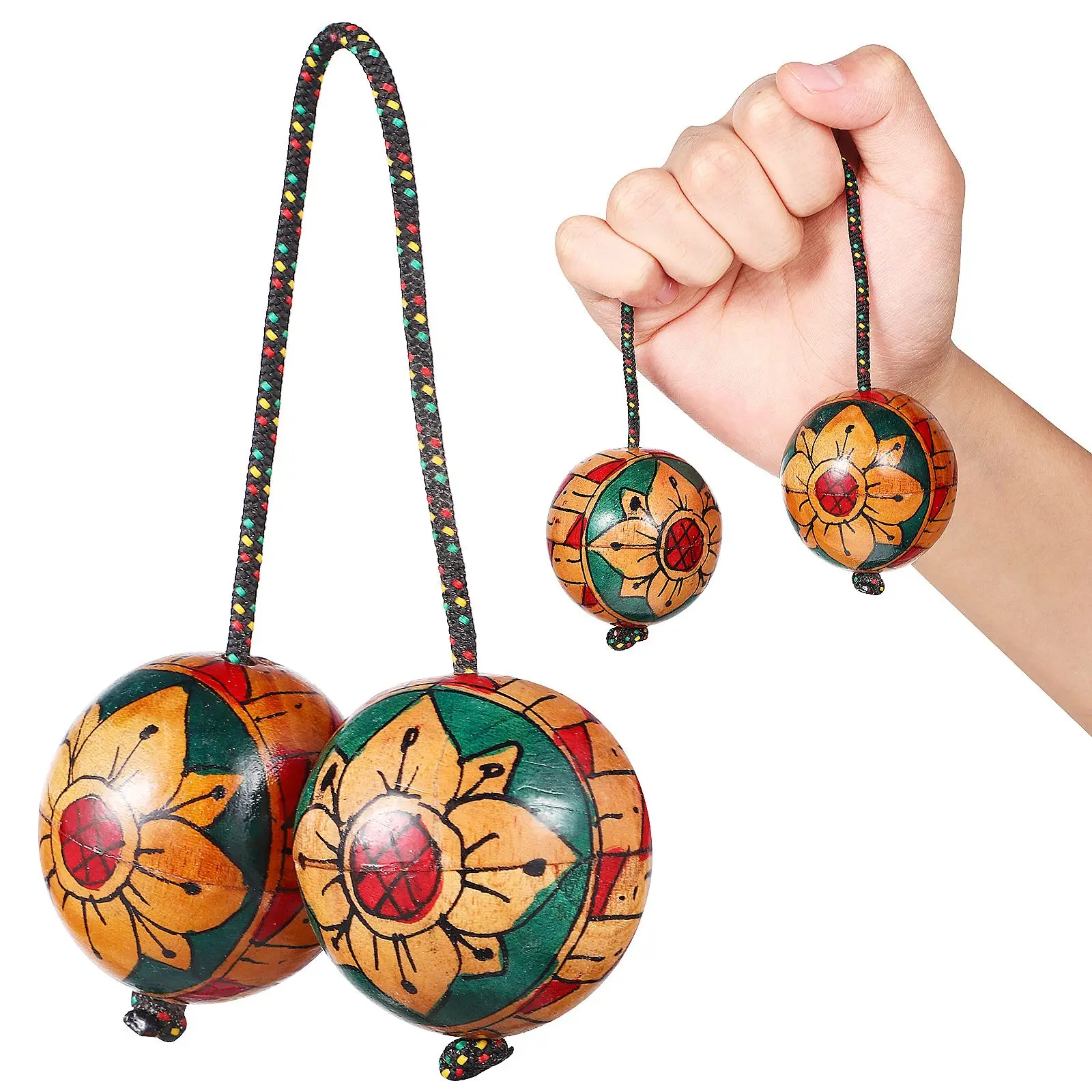 

Aslatuas Rhythmic Balls Handpaint Authentic Aslatua Rhythm African Shaker Wooden Kashaka Shaker Hand Percussion Instrument