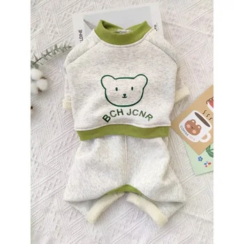 귀여운 만화 곰 점프수트, 강아지 의류, 프린트, 다리 네 개, 따뜻한 코튼 의상, 부드러운 코튼 강아지 의류, 겨울
