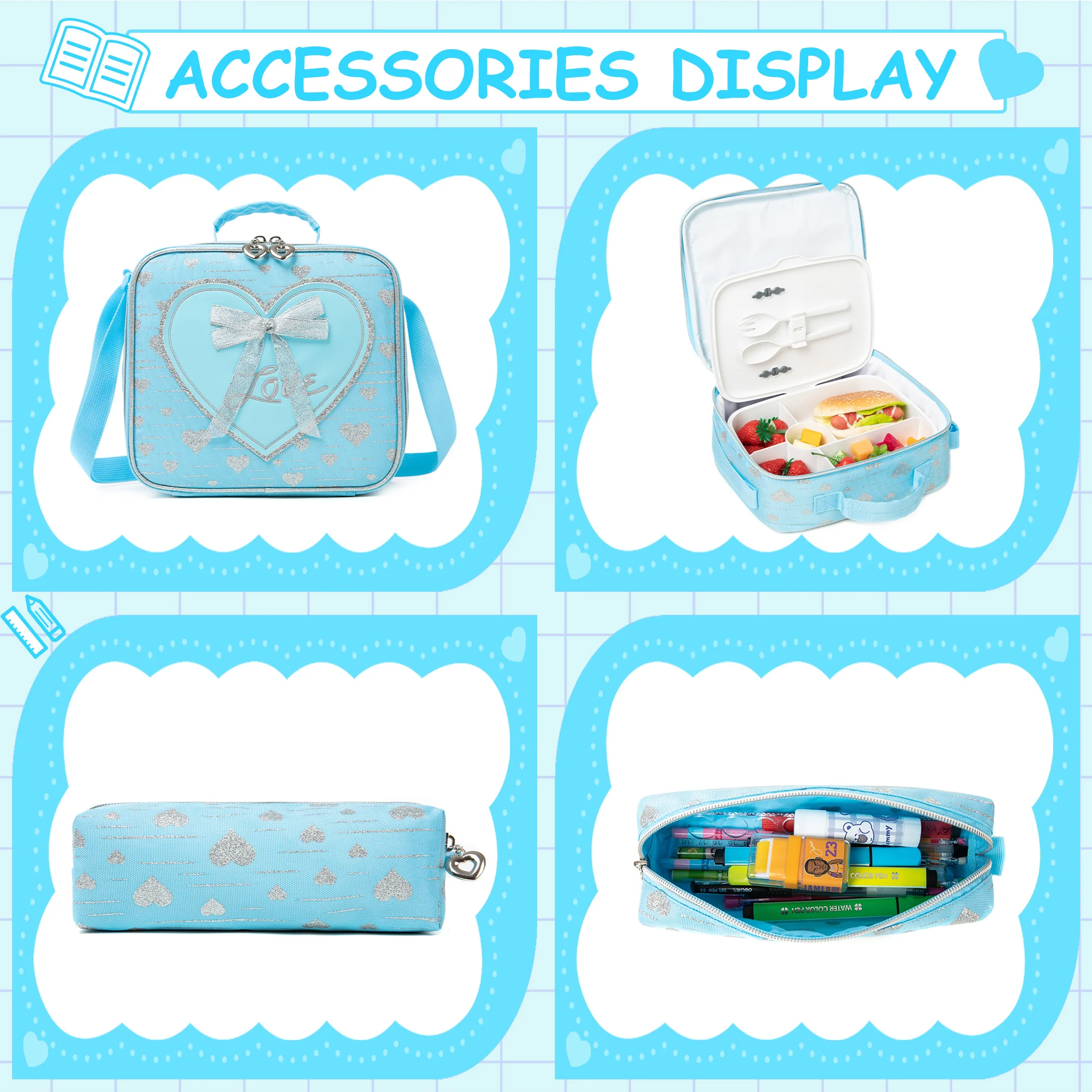 New Bowknot Ribbon Backpack Girls Backpack with Lunch Bag and Pen Bag for Elementary School for Picnic Travel Best Gift 5