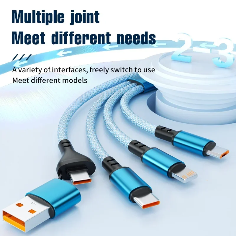 Universal 1.2m 3-in-1 Fast Charging Cable with USB Multi-Port and Type C/Micro USB Connectors