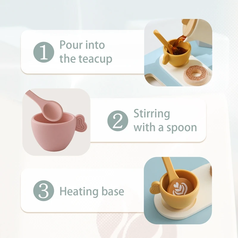 Wooden Afternoon Coffee/Tea Set Toy NO Bpa Pretend Play Food Learning Role Play Game Early Educational Toy for Toddlers Kid Gift 4