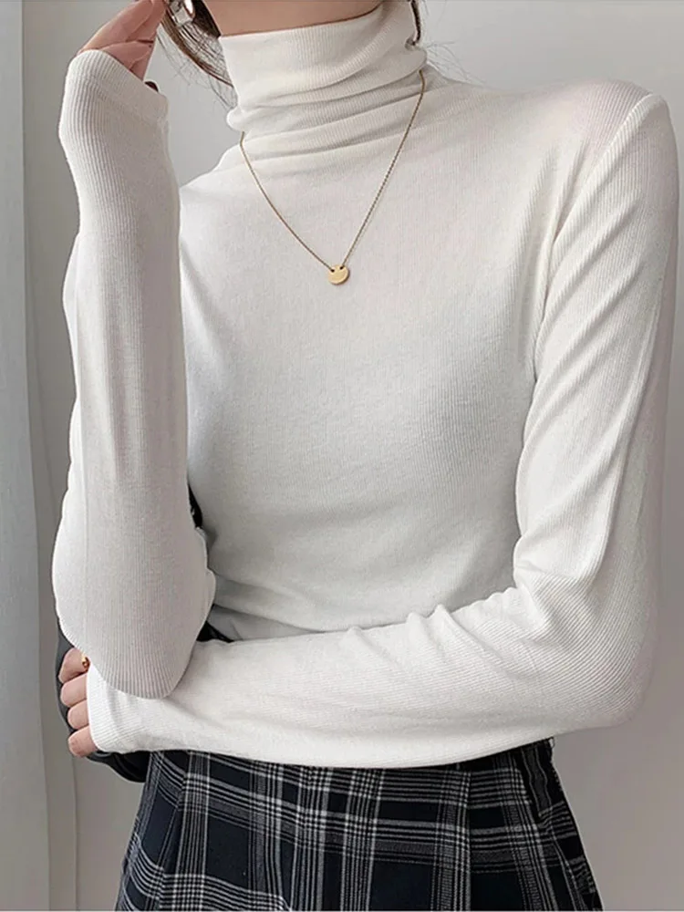 

2023 Spring Autumn Women Pullover Female Knitted Sweaters Solid Concise Turtleneck Elasticity Elegant Office Lady Casual Tops