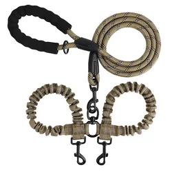 Dual Dog Leash with Elastic Rope and Nylon Coupler (Earthy Yellow)