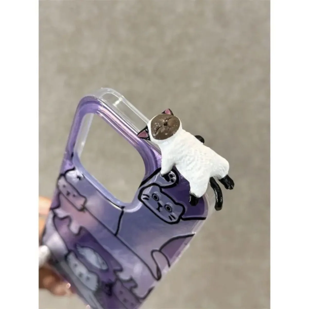 Purple Line Lazy Cat Cartoon Dazzle Lustre Phone Case