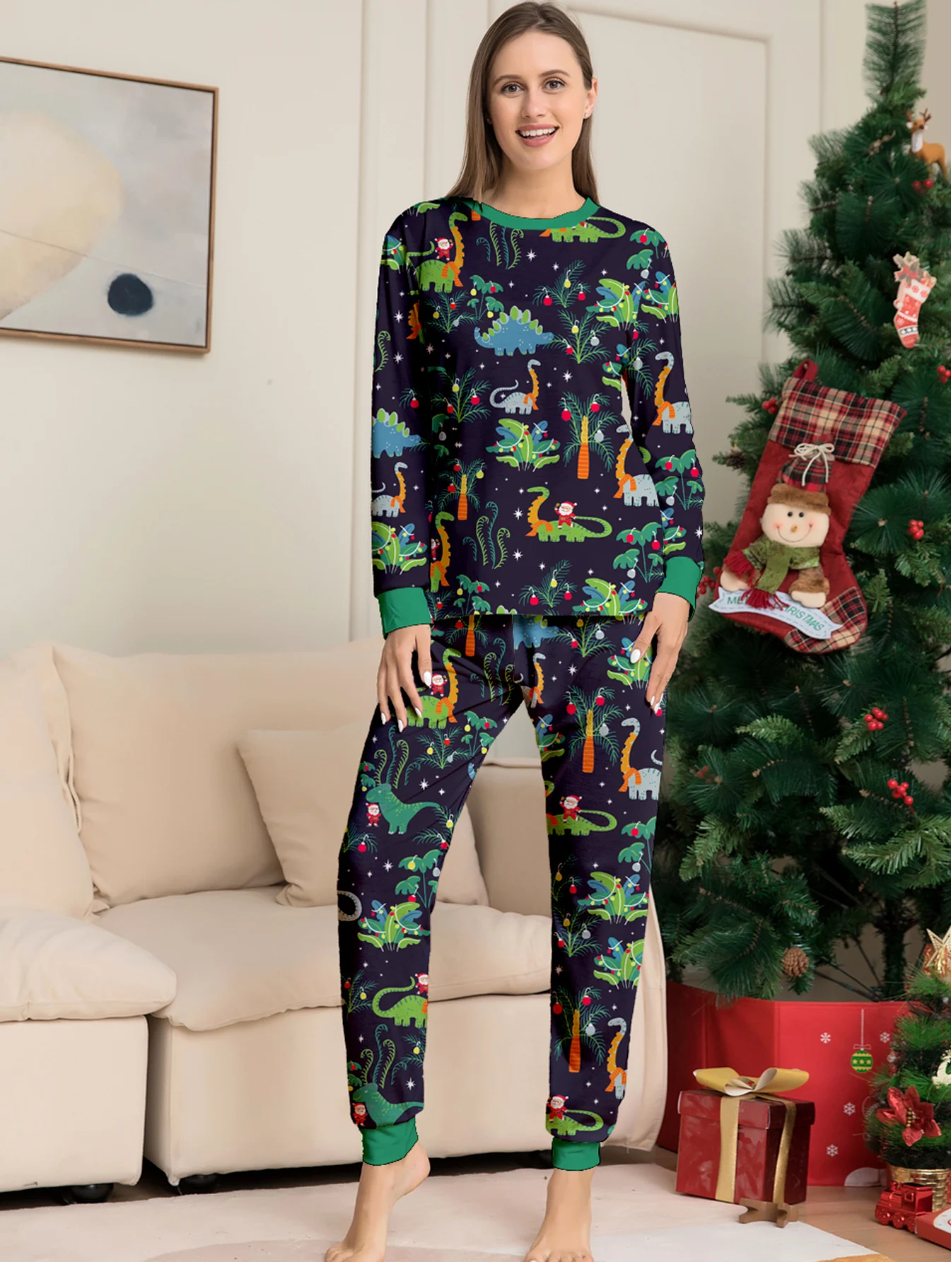 2024 Christmas Pajamas Set Santa&elk Print Parent-child Matching Outfits Family Look 2 Pcs Suit Baby&dog Romper New Year Clothes 5
