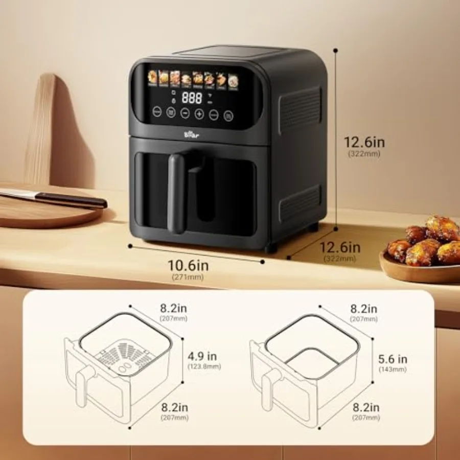 Air Fryer with Stainless Steel Construction and 8 Presets for Rapid Family Meals 6.4Qt Large Capacity Featuring Visible Window 2