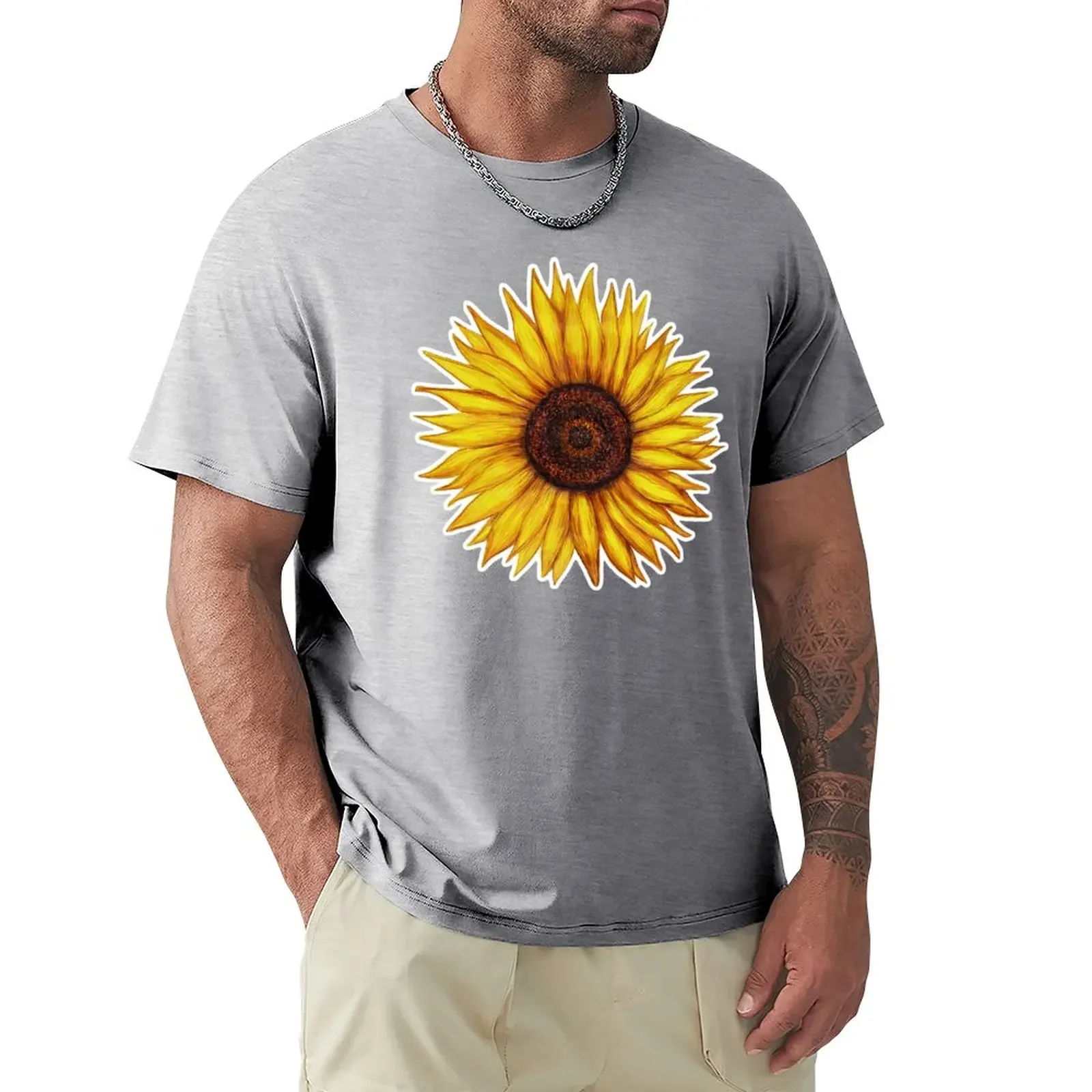 

Футболка с подсолнухом, простые винтажные мужские белые футболки