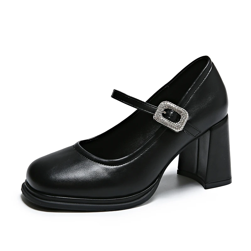 2024 NEW Spring Women Mary Jane Shoes Ladies Fashion Shallow Crystal Buckle Thick High Heel Women's Elegant Dress Pumps Shoes