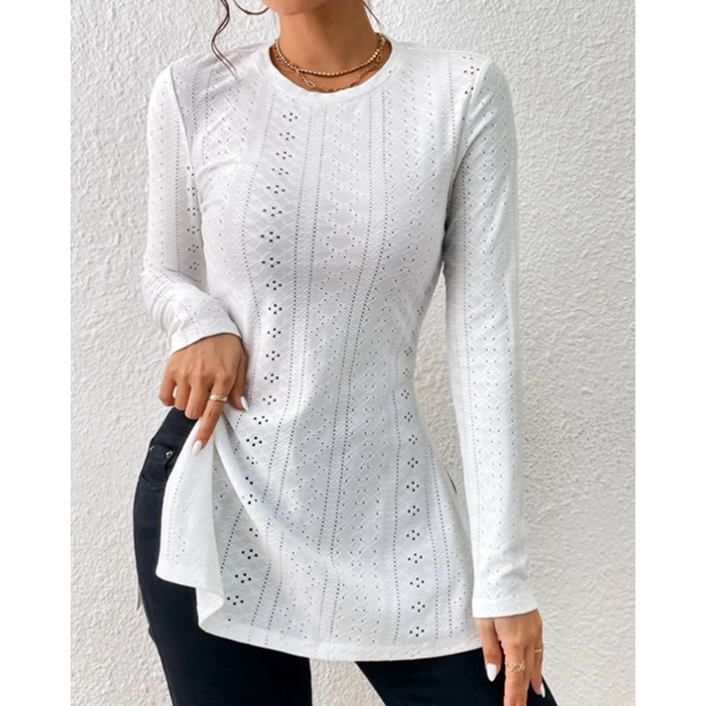 

Women O Neck Hollow Out Long Sleeve Slim Fit T Shirts for Women Casual Fashion Basic Solid Tee Shirts Side Split Autumn Spring